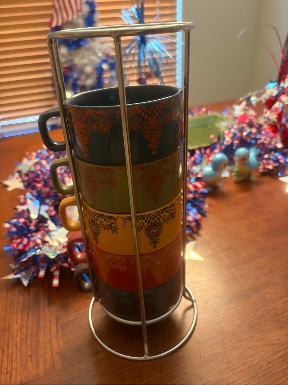 Stackable Colorful Espresso Cup Set with Silver Rack